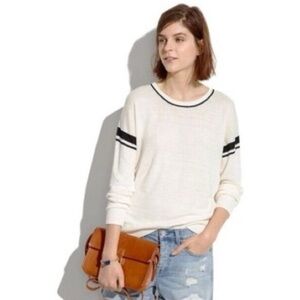 Madewell Linen Lightweight Varsity Stripe Scoopneck Sweater Cream/Ivory Sz M